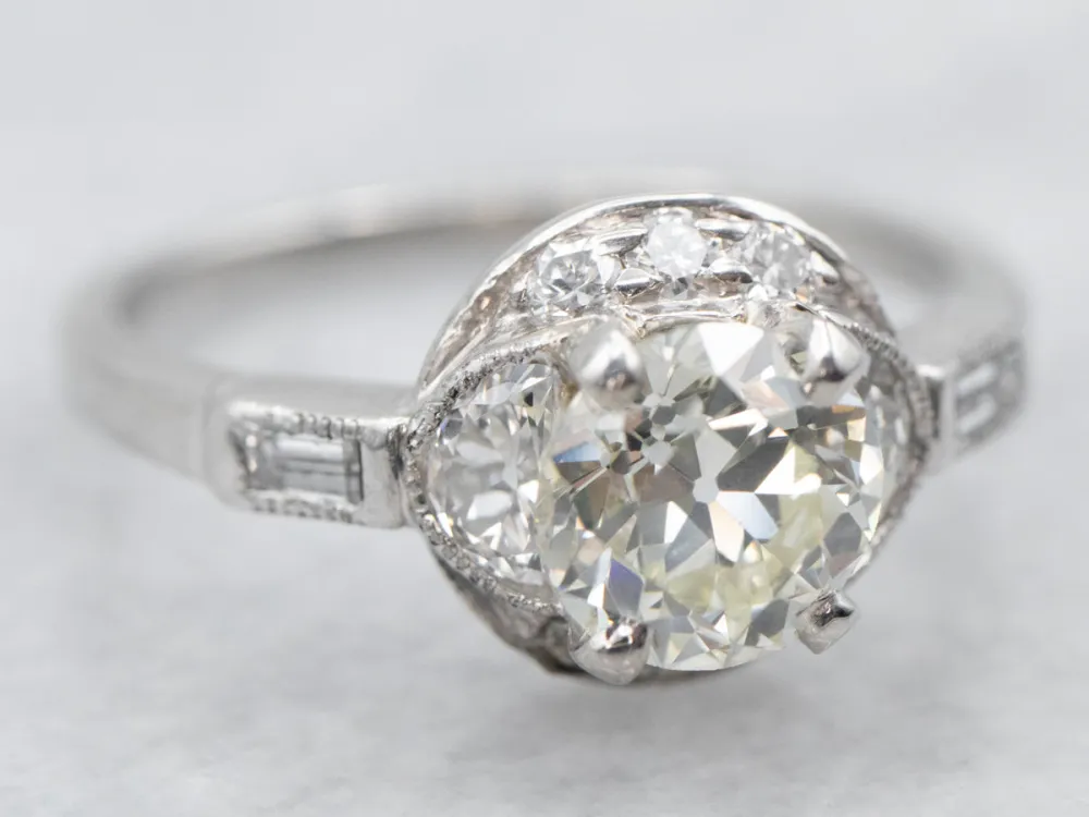 Platinum Old Mine Cut Diamond Engagement Ring Diamond Accents