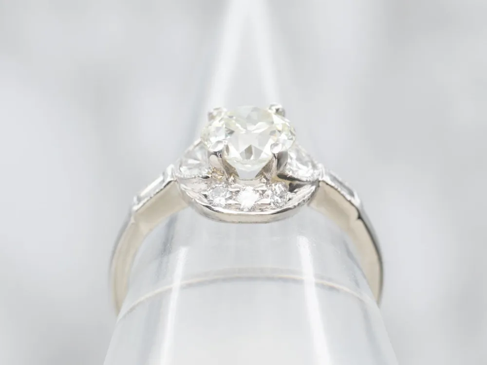 Platinum Old Mine Cut Diamond Engagement Ring Diamond Accents