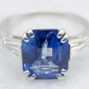 Platinum Retro Era Sapphire and Diamond Engagement Ring