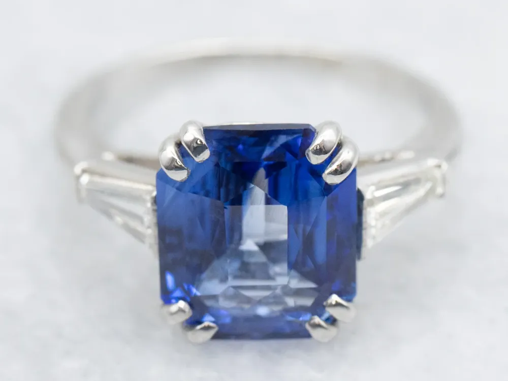 Platinum Retro Era Sapphire and Diamond Engagement Ring