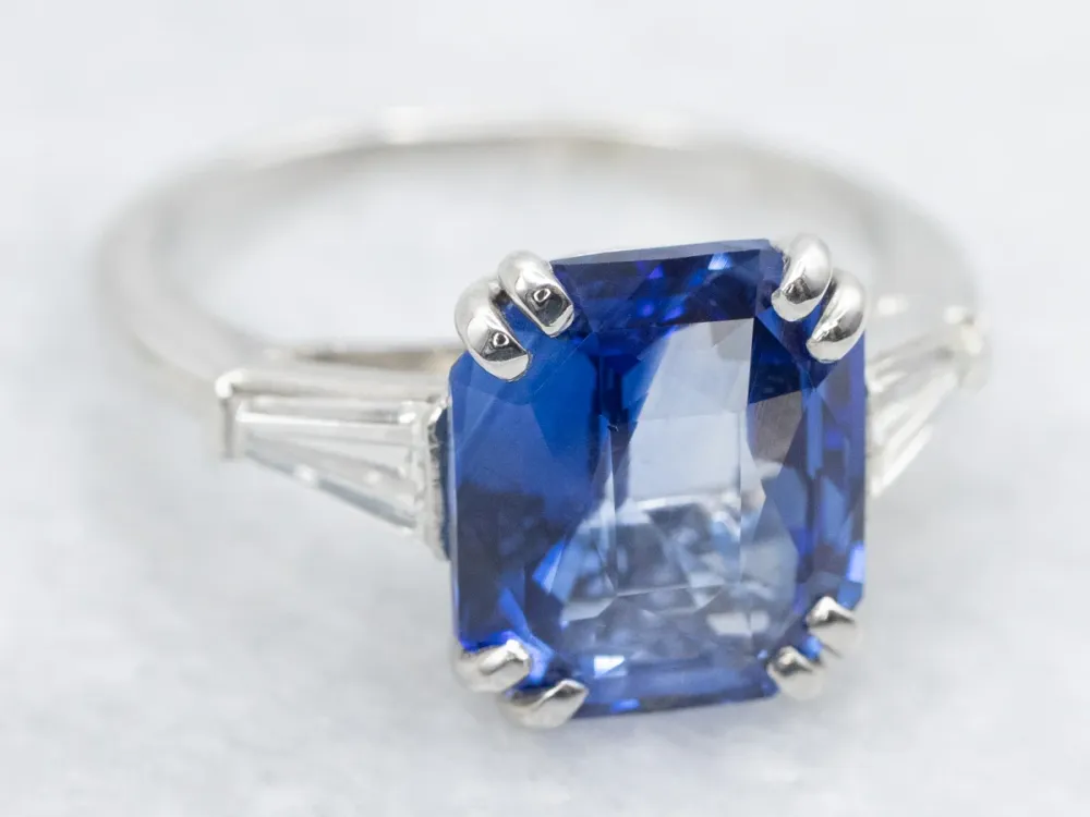 Platinum Retro Era Sapphire and Diamond Engagement Ring