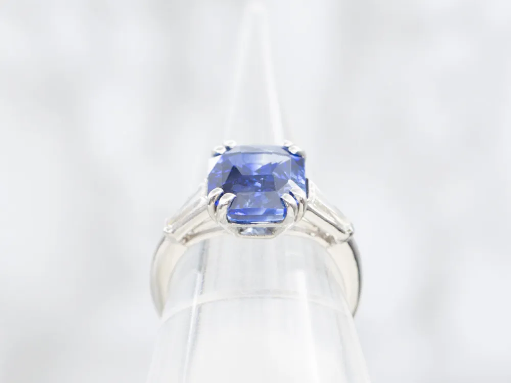 Platinum Retro Era Sapphire and Diamond Engagement Ring
