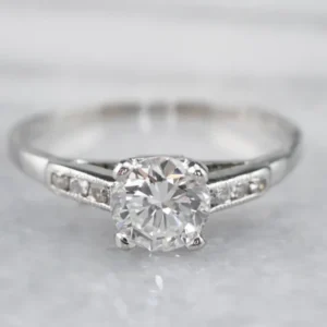 Platinum Retro Round Brilliant Diamond Engagement Ring