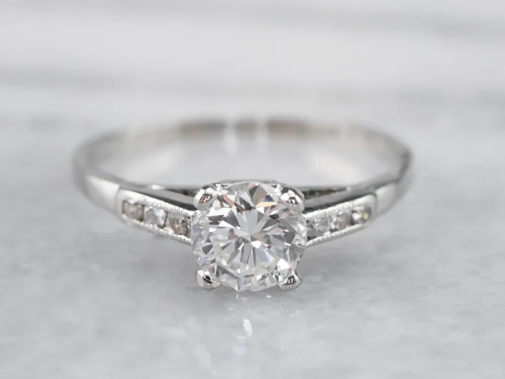 Platinum Retro Round Brilliant Diamond Engagement Ring