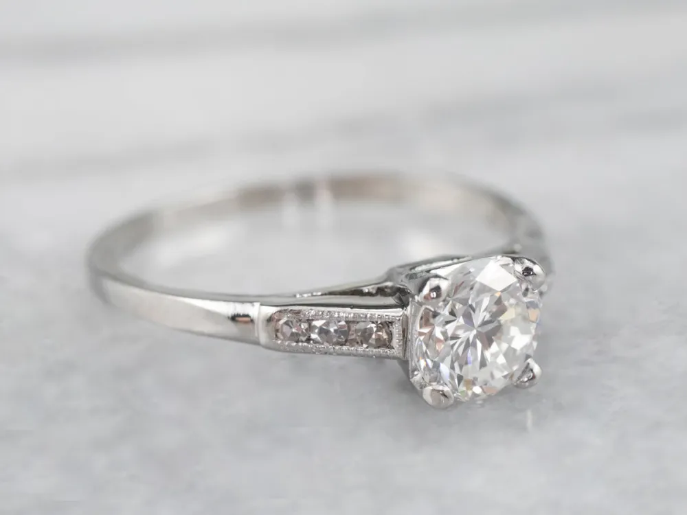 Platinum Retro Round Brilliant Diamond Engagement Ring