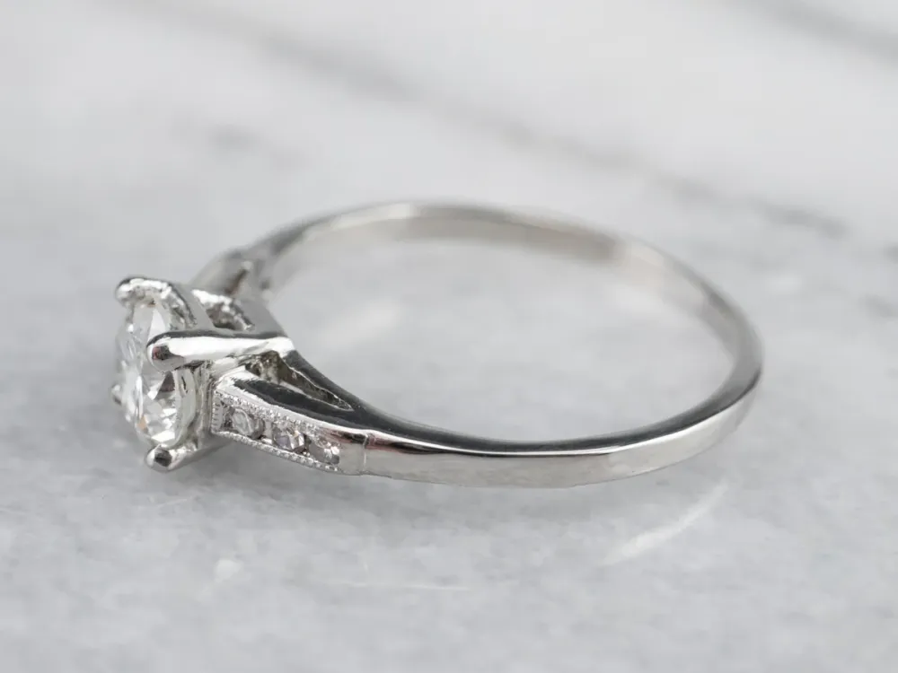 Platinum Retro Round Brilliant Diamond Engagement Ring