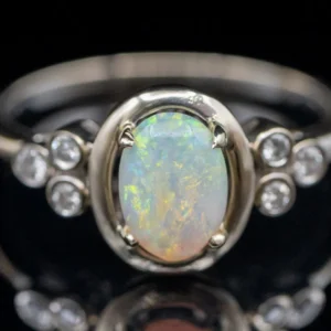 Polished Gold Modern Opal and Diamond Ring