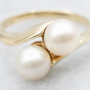 Polished Gold Pearl Bypass Ring