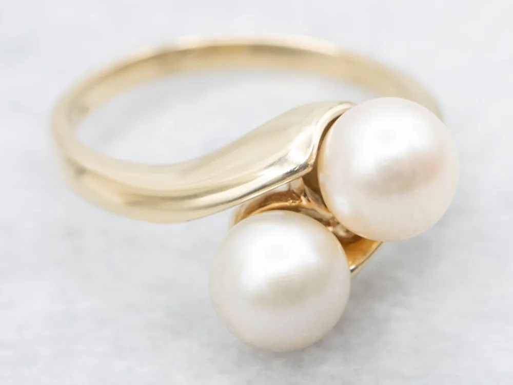 Polished Gold Pearl Bypass Ring