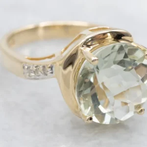 Prasiolite Quartz and Diamond Bypass Ring - DIN Norm