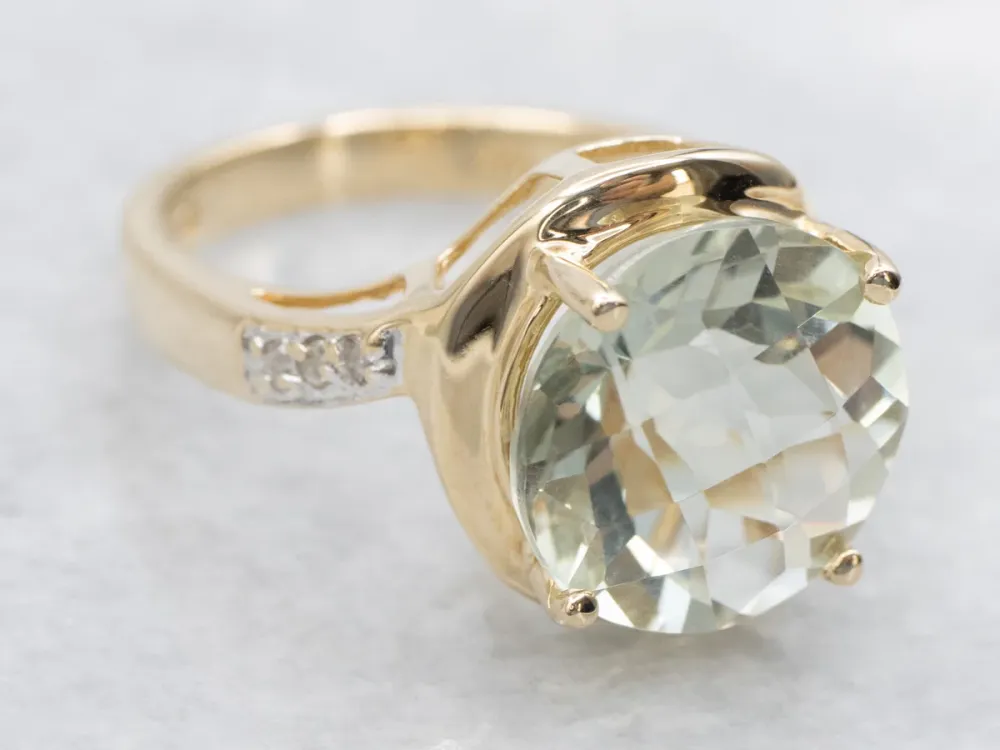 Prasiolite Quartz and Diamond Bypass Ring - DIN Norm