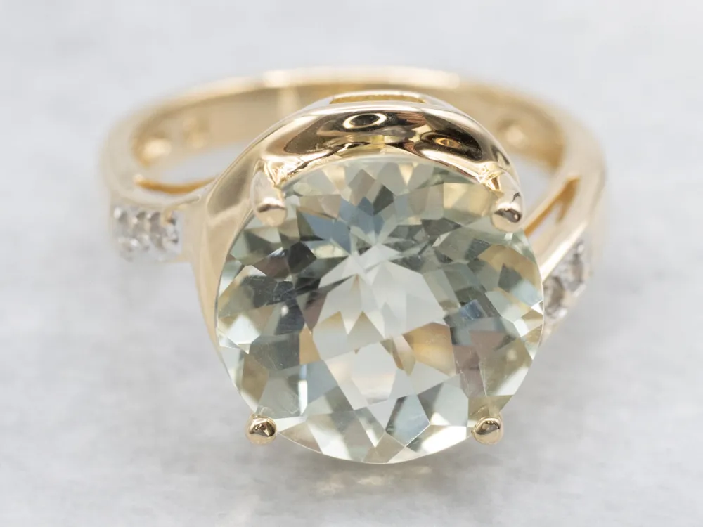 Prasiolite Quartz and Diamond Bypass Ring - DIN Norm