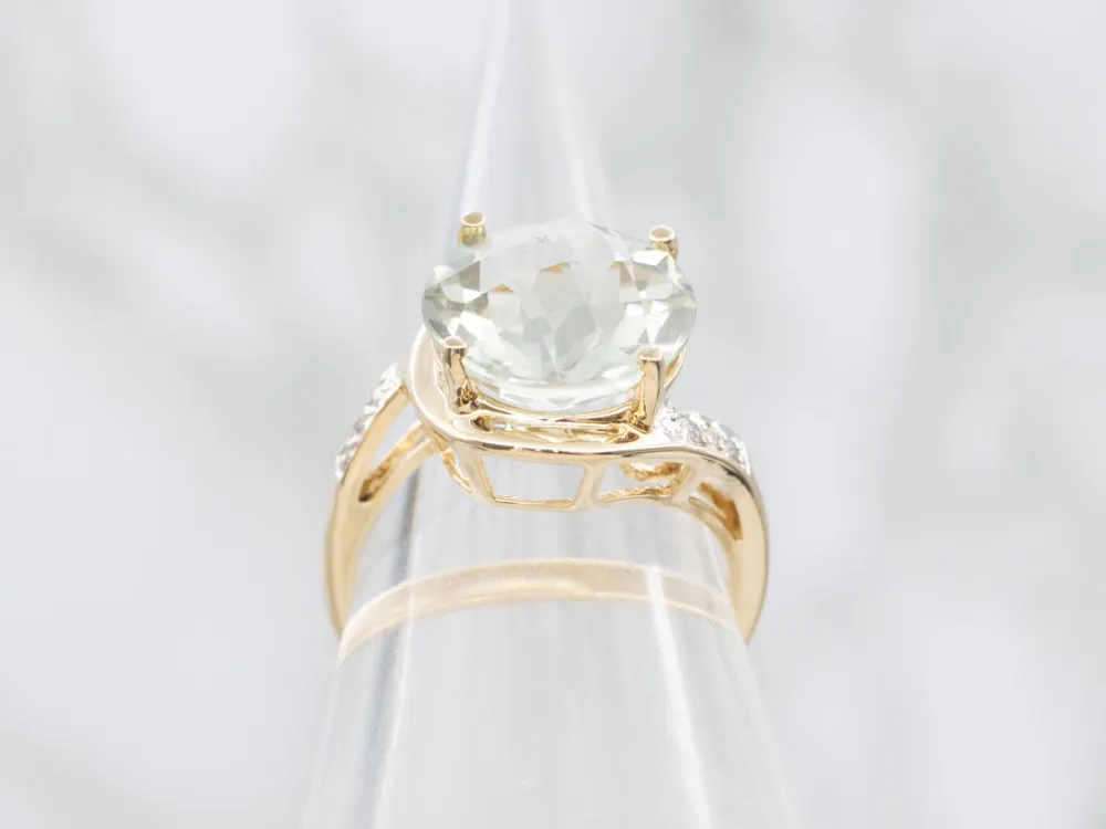 Prasiolite Quartz and Diamond Bypass Ring - DIN Norm