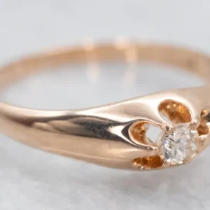 Pretty Rose Goud Old Mine Cut Diamond Buttercup Engagement Ring