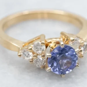 Pretty Sapphire and Diamond Engagement Ring - DIN Norm