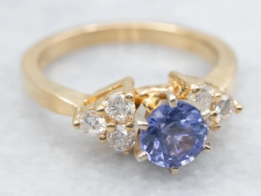 Pretty Sapphire and Diamond Engagement Ring - DIN Norm