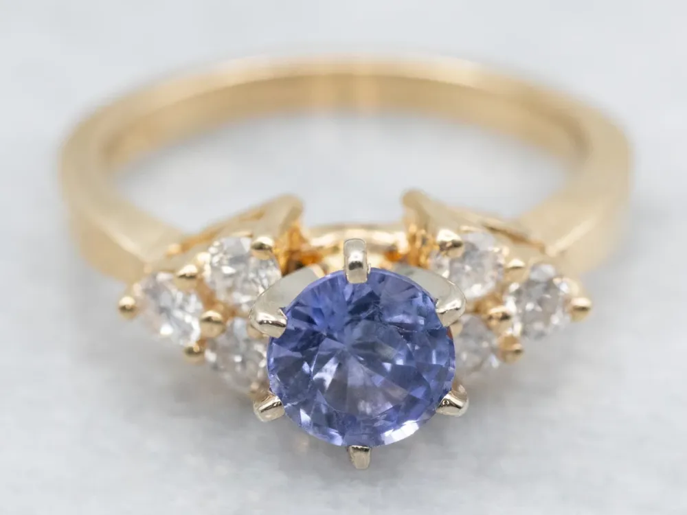 Pretty Sapphire and Diamond Engagement Ring - DIN Norm