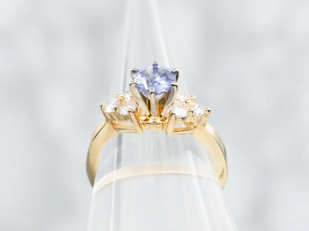 Pretty Sapphire and Diamond Engagement Ring - DIN Norm