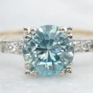 Retro 1950s Blue Zircon and Diamond Ring