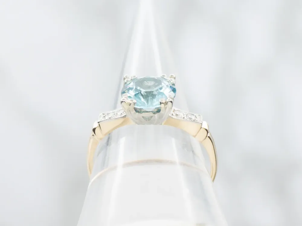 Retro 1950s Blue Zircon and Diamond Ring