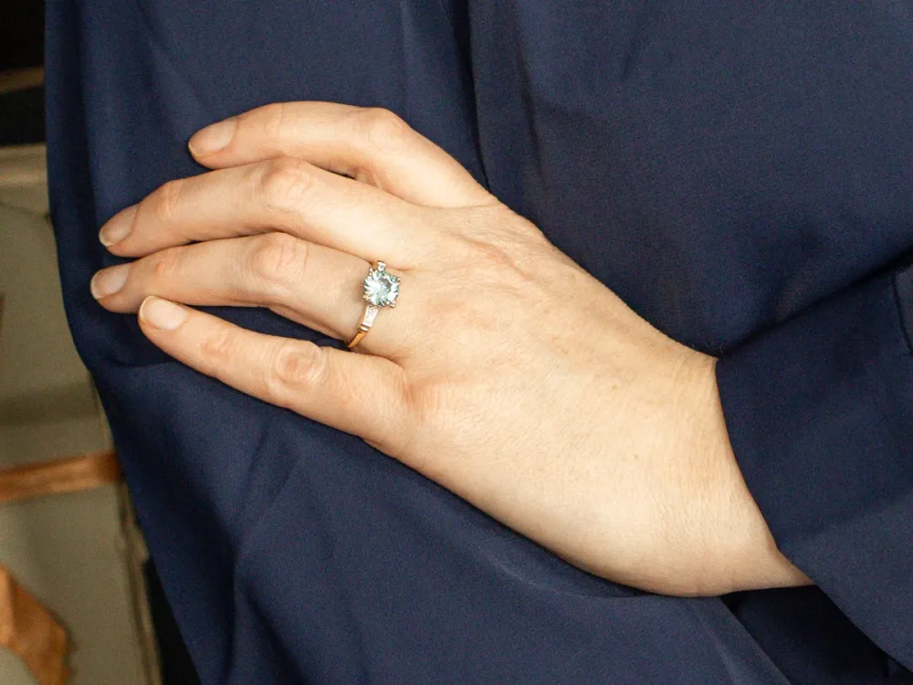 Retro 1950s Blue Zircon and Diamond Ring