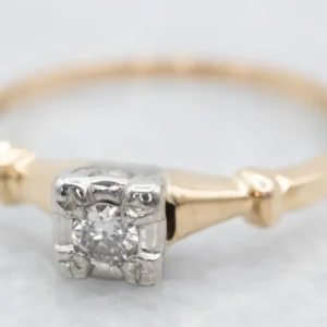 Retro Era European Cut Diamond Solitaire Engagement Ring