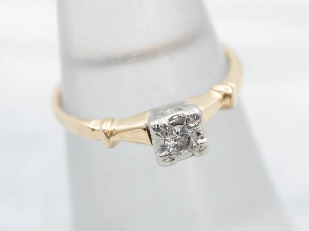 Retro Era European Cut Diamond Solitaire Engagement Ring