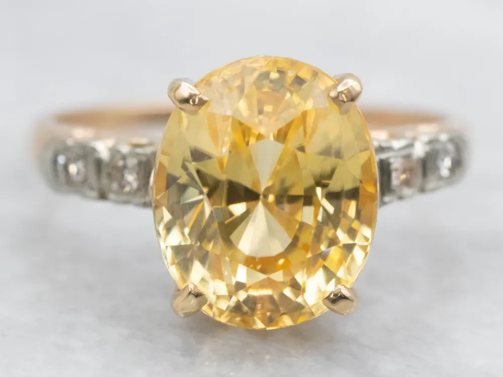 Retro Era Golden Zircon and Diamond Ring