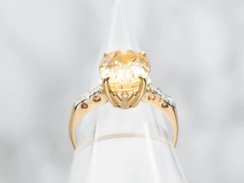 Retro Era Golden Zircon and Diamond Ring