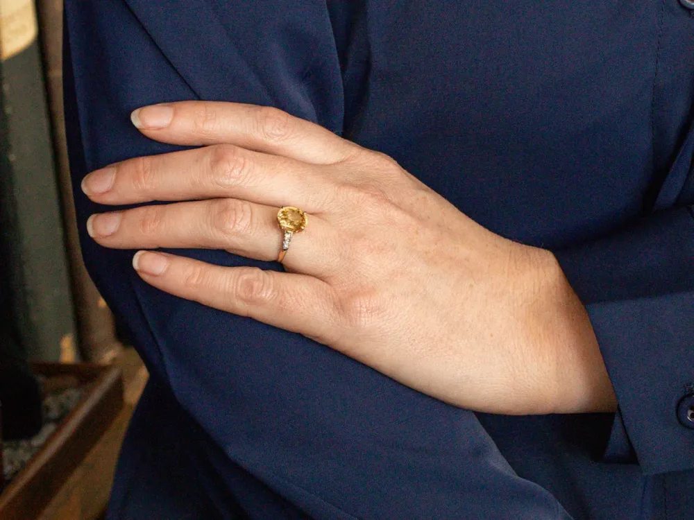 Retro Era Golden Zircon and Diamond Ring