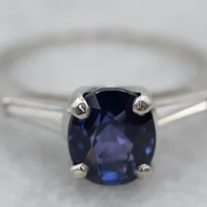 Retro Era Sapphire and Diamond Platinum Engagement Ring