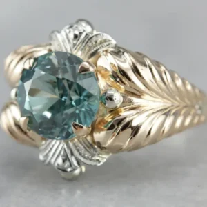Retro Era Zeeblauw Zircon Statement Ring met CE-Keurmerk