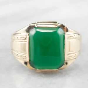 Retro Men's Green Onyx Goud Statement Ring - DIN Norm