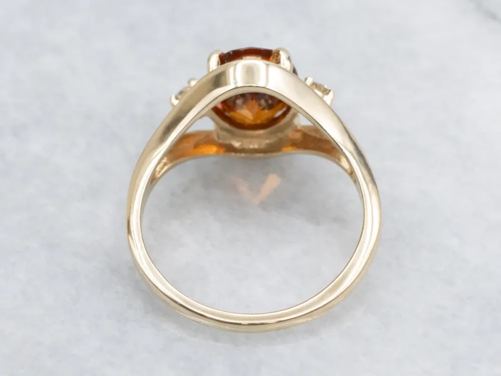 Retro Oval-Cut Hessonite Garnet and Diamond Ring