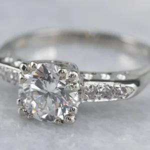 Retro White Gold Diamond Engagement Ring