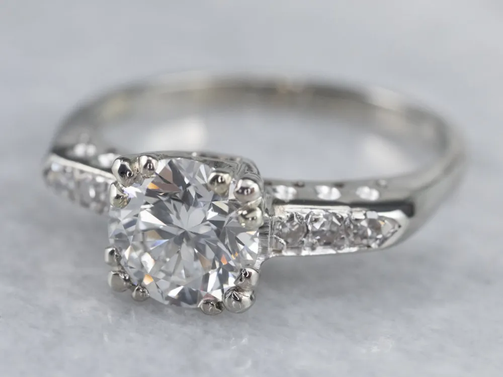 Retro White Gold Diamond Engagement Ring