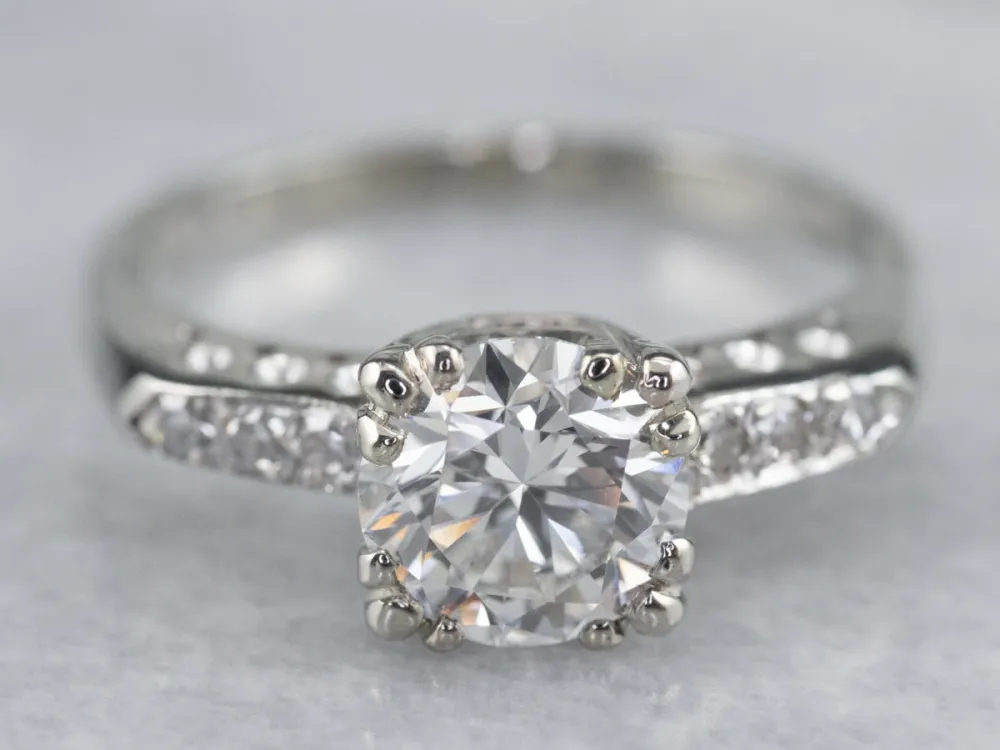 Retro White Gold Diamond Engagement Ring