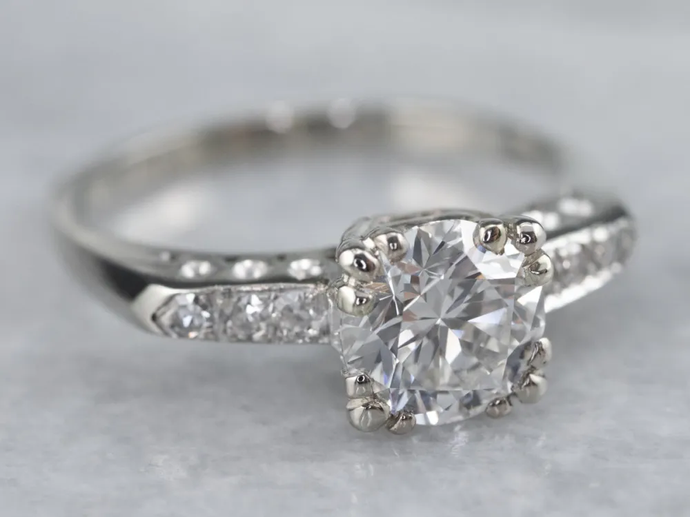 Retro White Gold Diamond Engagement Ring