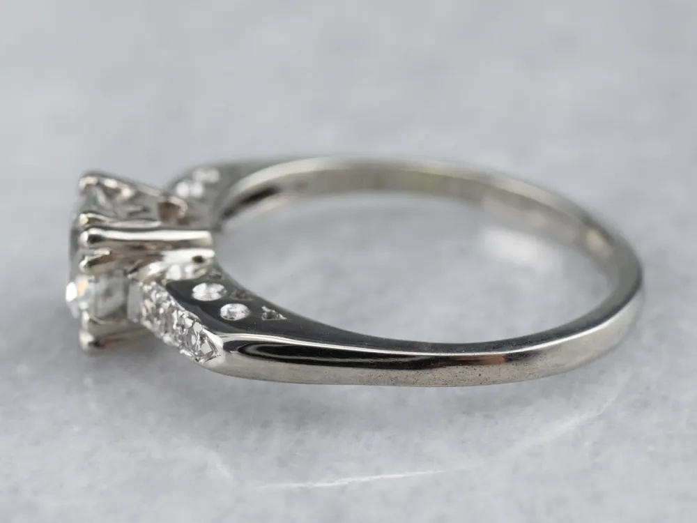 Retro White Gold Diamond Engagement Ring