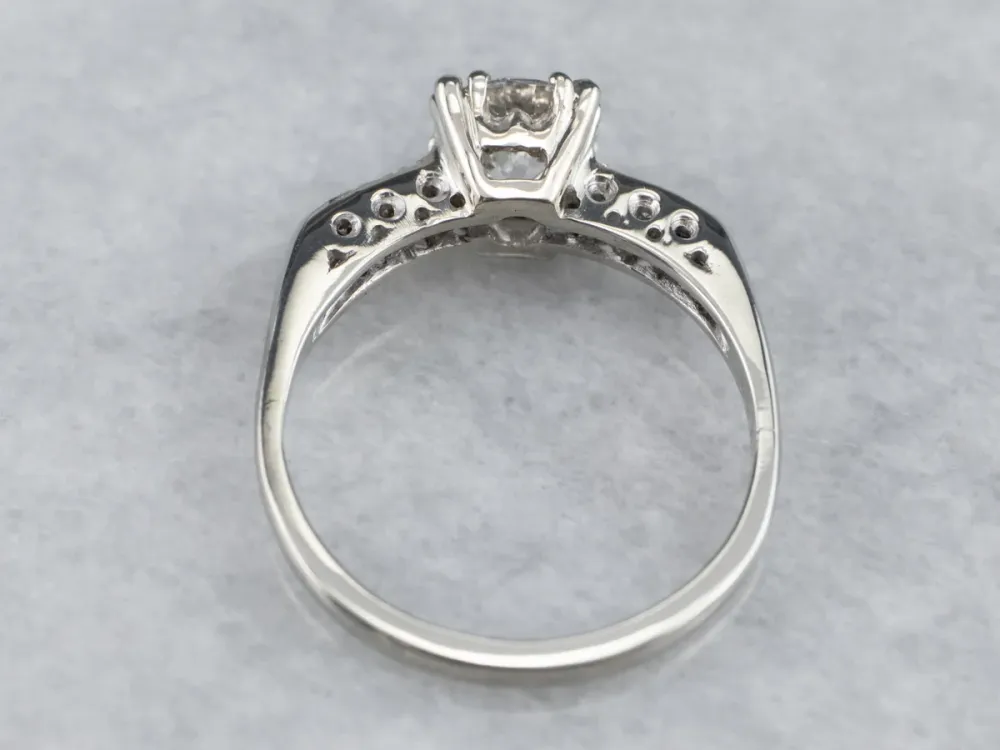 Retro White Gold Diamond Engagement Ring