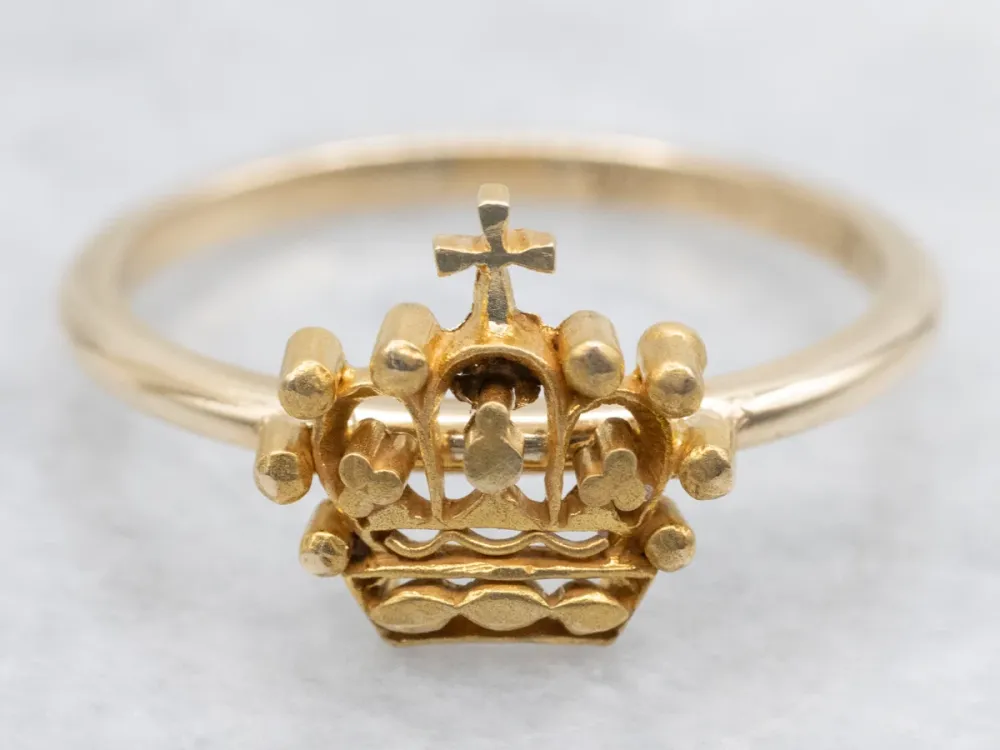 Retro Yellow Gold Royal Crown Ring