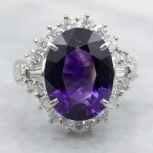 Roestvrij Staal Amethyst and Diamond Halo Platinum Statement Ring