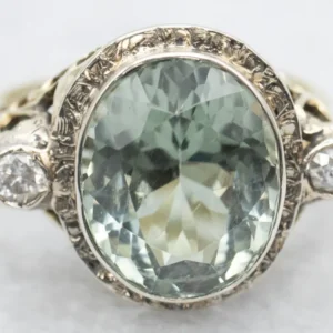 Roestvrij Staal Antique Art Nouveau Mosgroen Tourmaline and Diamond Ring