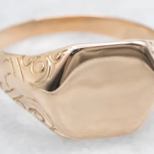 Roestvrij Staal Antique Hexagonal Signet Ring Scrolling Shoulders