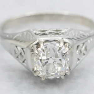 Roestvrij Staal Art Deco GIA Gekeurd Old Mine Cut Diamond Solitaire Engagement Ring