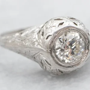 Roestvrij Staal Art Deco Inspired European Cut Diamond Solitaire Engagement Ring