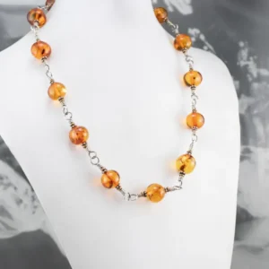 Roestvrij Staal Beaded Amber Mix Metaal Necklace