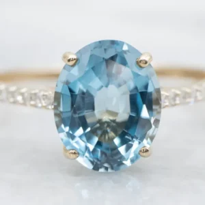 Roestvrij Staal Beautiful London Zeeblauw Topaz and Diamond Ring