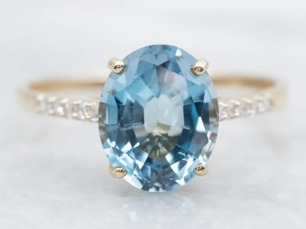 Roestvrij Staal Beautiful London Zeeblauw Topaz and Diamond Ring