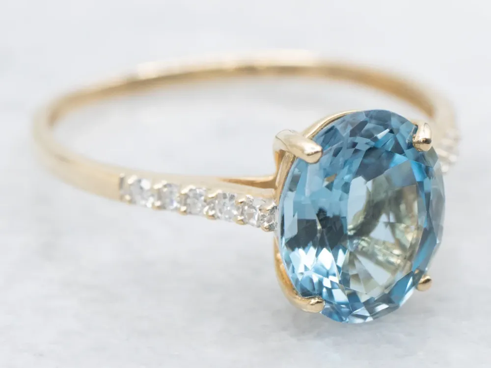 Roestvrij Staal Beautiful London Zeeblauw Topaz and Diamond Ring